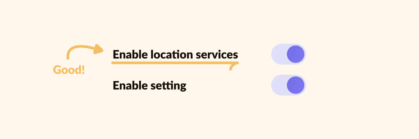 Examples of what a good and a bad toggle switch label is