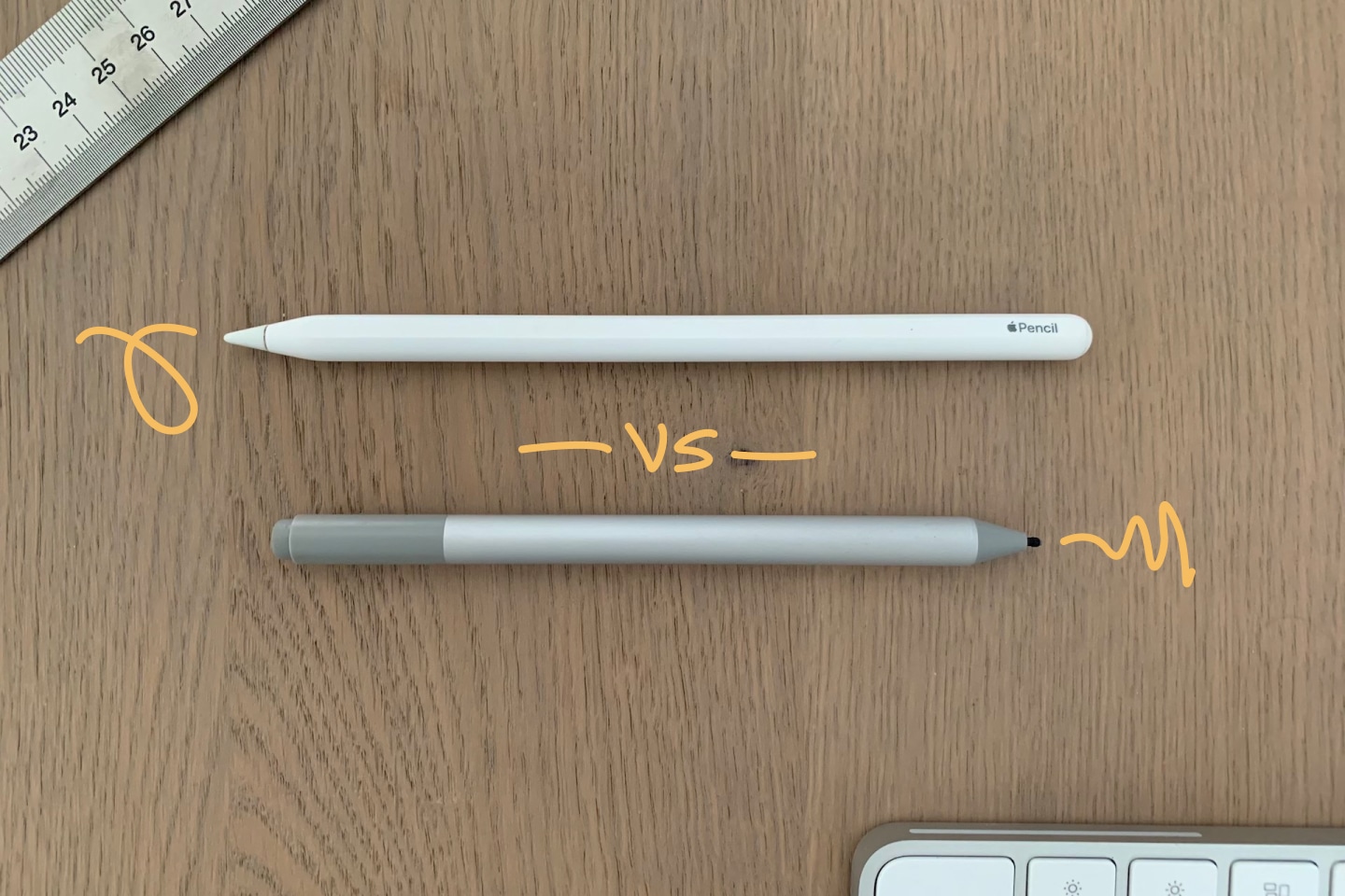 The Surface Pen and Apple Pencil on my office desk