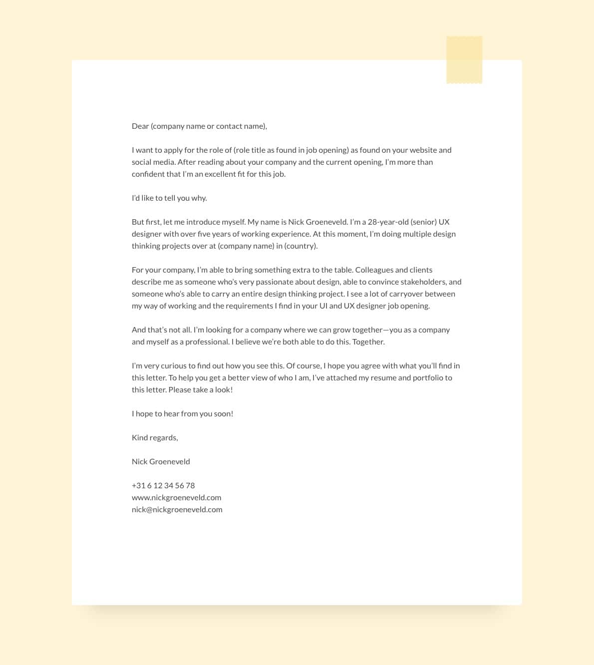 UX cover letter example