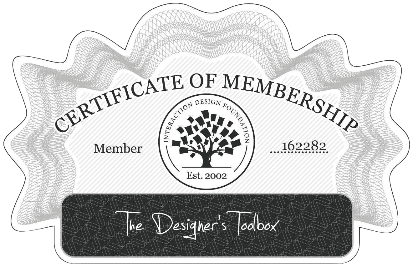 The Interaction Design Foundation membership certificate of The Designer's Toolbox